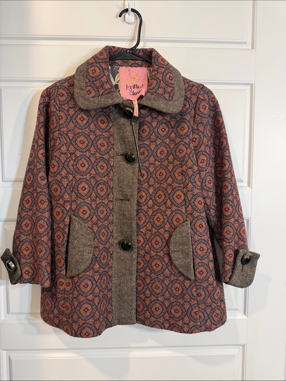 Knitted Dove Women Multi Color Lined Wool Blend Pea Coat - Sz: XS